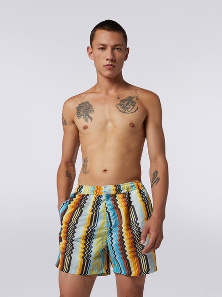 Nylon blend zigzag swimming trunks, Multicoloured - US23SP04BW00M2S109N