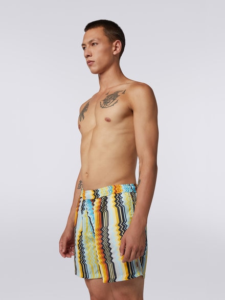 Nylon blend zigzag swimming trunks, Multicoloured - US23SP04BW00M2S109N