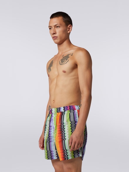 Nylon blend zigzag swimming trunks, Multicoloured - US23SP04BW00M2S505W