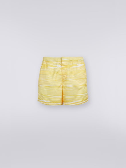 Nylon blend swimming trunks with two-tone slub motif, White & Yellow - US23SP04BW00M4S109O