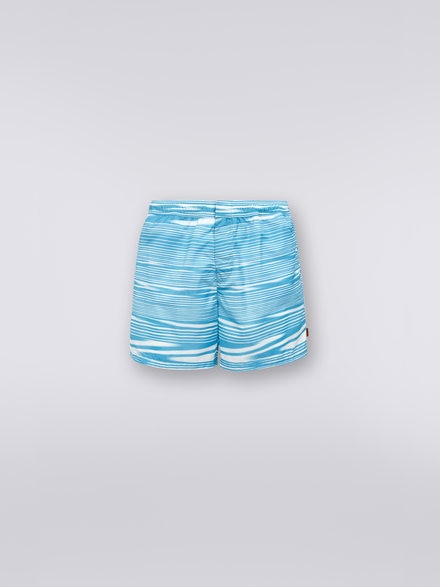 Short de bain en nylon avec motif bicolore flammé, Blanc & Bleu Clair - US23SP04BW00M4S728S