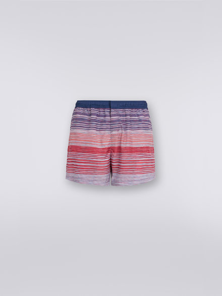 Nylon-blend swimming trunks in slub print, Red, Purple & Light Blue - US23SP04BW00M6F402H