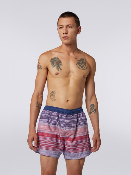 Nylon-blend swimming trunks in slub print, Red, Purple & Light Blue - US23SP04BW00M6F402H