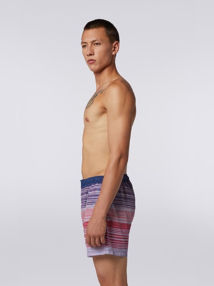 Nylon-blend swimming trunks in slub print, Red, Purple & Light Blue - US23SP04BW00M6F402H
