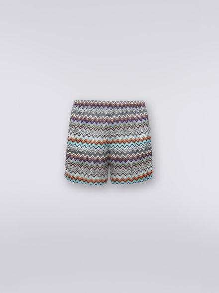 Nylon blend swimming trunks with large zigzag print, Multicoloured - US23SP04BW00M8SM8MN