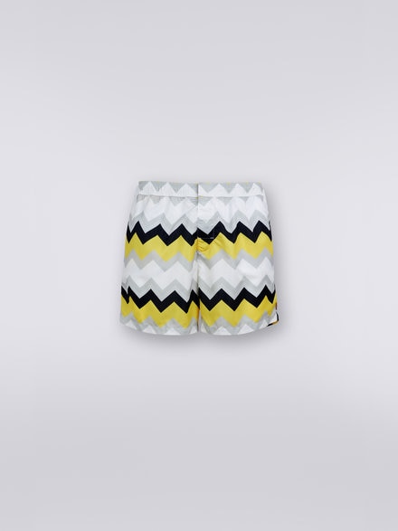 Nylon blend swimming trunks with large zigzag print, White, Yellow & Grey - US23SP04BW00MAS109P