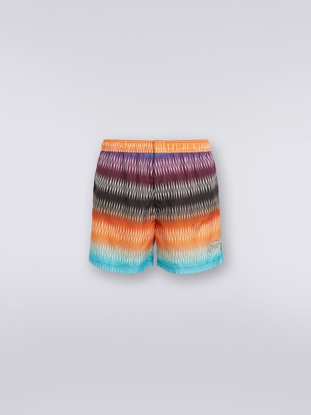 Technical fabric swimming trunks with dégradé zigzag and logo, Multicoloured - US23SP04BW00N8S72AD
