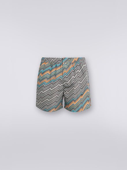 Technical fabric swimming trunks with zigzag print, Multicoloured - US23SP04BW00NBSM8RO