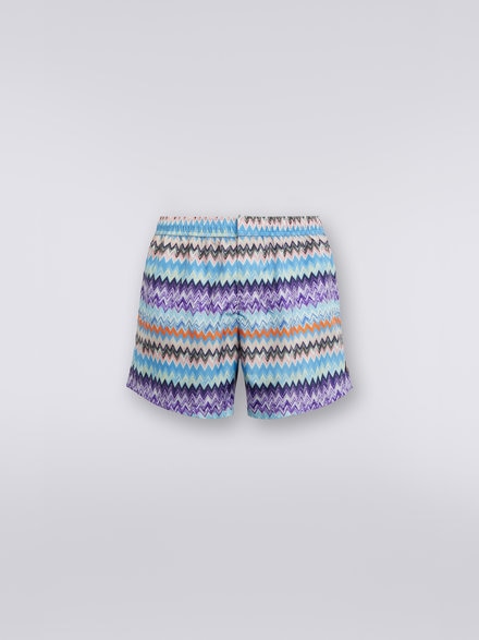 Short de bain en tissu technique à imprimé chevron, Bleu - US23SP04BW00PIS72CB