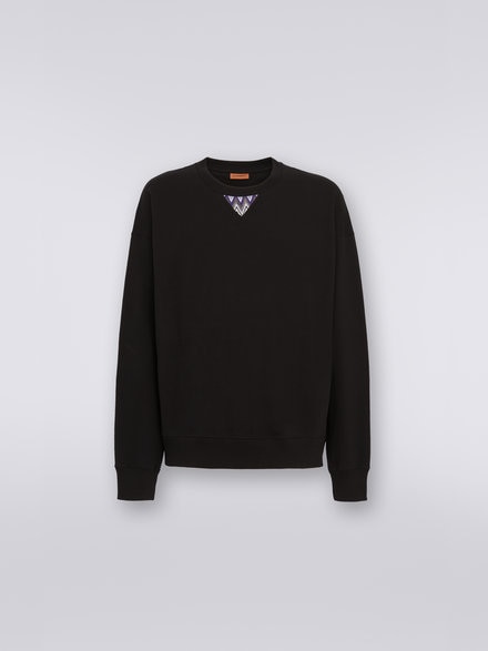 Cotton crew-neck sweatshirt with chevron insert, Black    - US23SW08BJ00E9S91DL