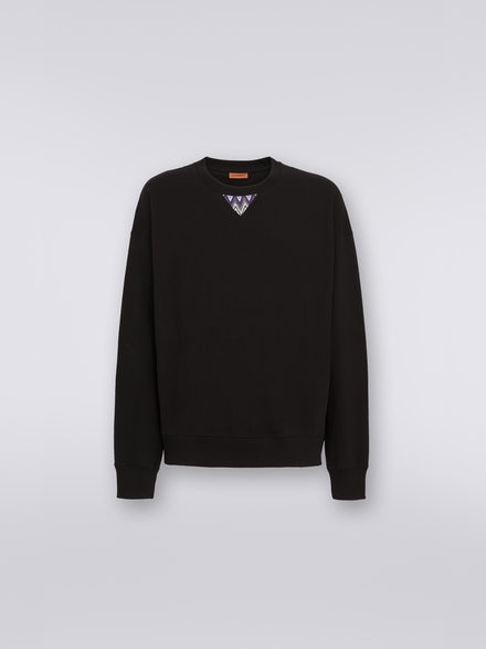 Baumwollsweatshirt mit Rundhalsausschnitt und Chevroneinsatz, Schwarz    - US23SW08BJ00E9S91DL