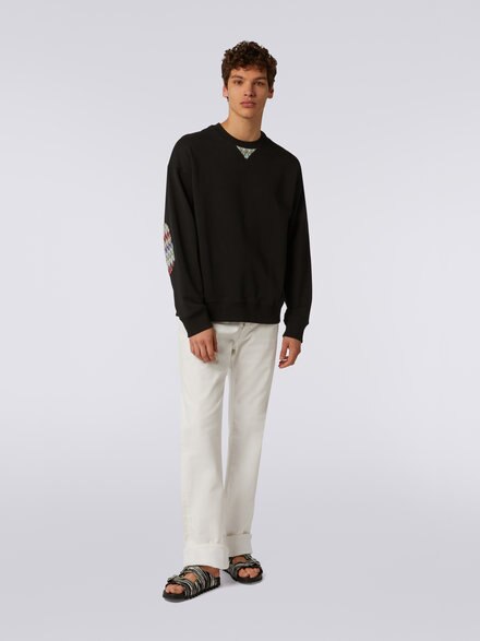 Cotton crew-neck sweatshirt with chevron insert, Black    - US23SW08BJ00E9S91DL