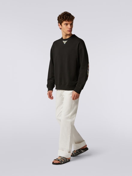 Cotton crew-neck sweatshirt with chevron insert, Black    - US23SW08BJ00E9S91DL