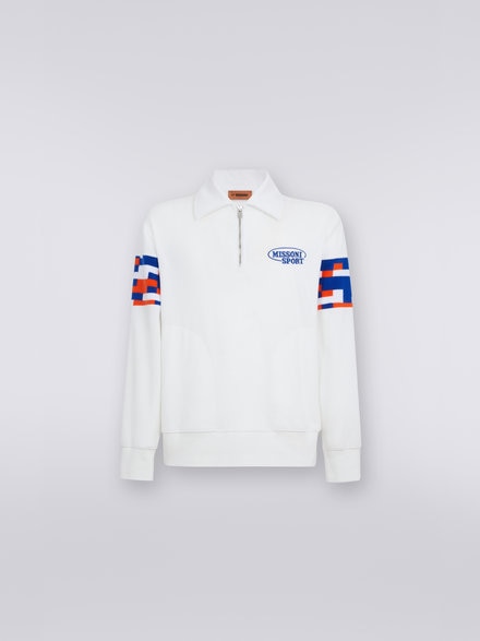 Cotton blend terry sweatshirt with embroidered logo and zip collar, Multicoloured - US23SW0EBJ00EMS017D
