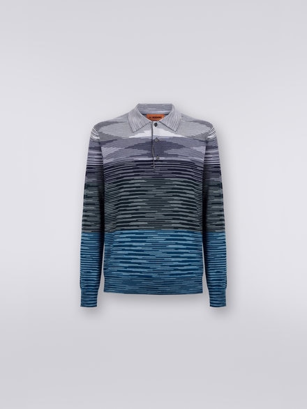 Long-sleeved polo shirt in slub wool, Multicoloured  - US23W202BK015USM8YV