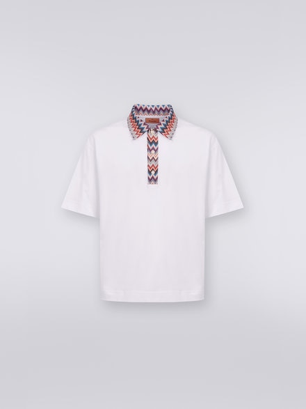 Short-sleeved cotton jersey polo shirt with zigzag inserts , Multicoloured  - US23W208BJ00GSS018Z