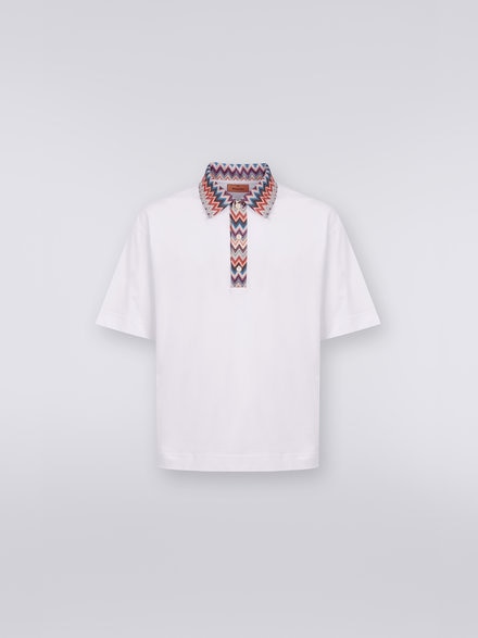 Short-sleeved cotton jersey polo shirt with zigzag inserts, Multicoloured  - US23W208BJ00GSS018Z