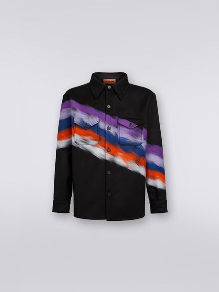 Wool blend overshirt with slub motif, Black    - US23WC03BW00NES91GE