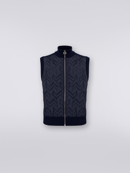 Zigzag stitched waistcoat with knitted back and piping, Navy Blue  - US23WC0YBK029XS72CT