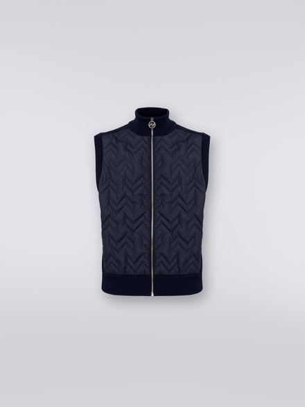 Zigzag stitched waistcoat with knitted back and piping, Navy Blue  - US23WC0YBK029XS72CT