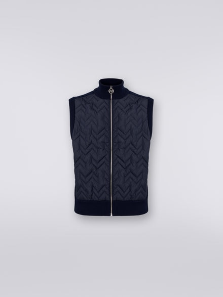 Gilet à surpiqûres en zig zag avec dos et bordures tricotées, Bleu Marine  - US23WC0YBK029XS72CT