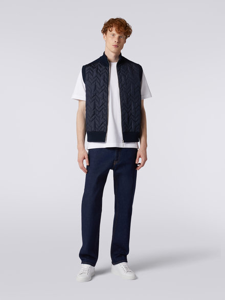Zigzag stitched waistcoat with knitted back and piping, Navy Blue  - US23WC0YBK029XS72CT
