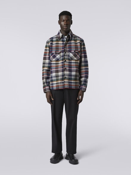 Checked cashmere and wool overshirt, Blue - US23WC10BC004GS72DN