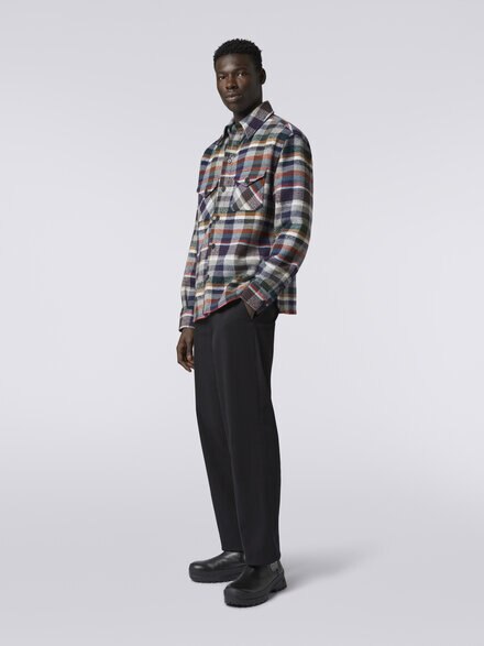 Checked cashmere and wool overshirt, Blue - US23WC10BC004GS72DN