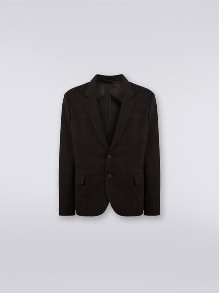 Wool blend jacket with chevron pattern, Black    - US23WF05BT005U93911