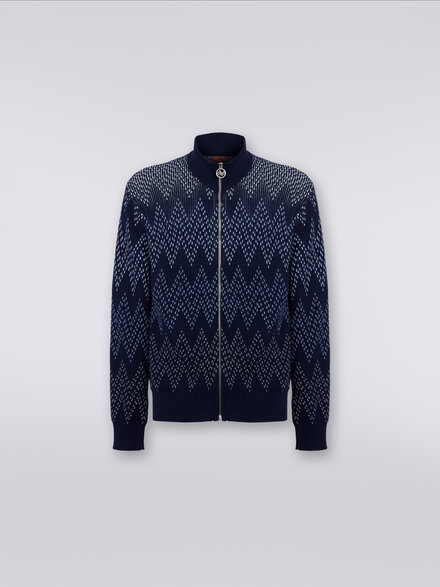 Cotton chevron jacket with zip , White & Blue - US23WF06BK035KS72FI