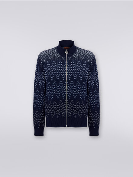 Veste en coton à chevrons avec fermeture à glissière , Blanc & Bleu - US23WF06BK035KS72FI