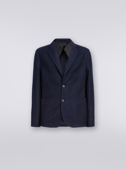 Cotton chevron single-breasted blazer, Navy Blue  - US23WF07BT0066S72FF