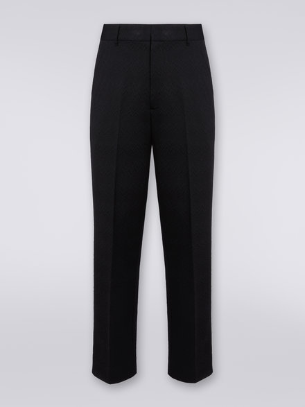 Wool blend chevron trousers, Black    - US23WI05BT005U93911