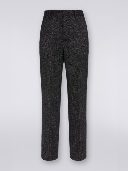 Pantalon droit en laine mélangée à zig zag avec lurex, Noir    - US23WI0GBT0062S91GK