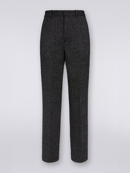 Pantaloni dritti in misto lana zig zag con lurex, Nero    - US23WI0GBT0062S91GK