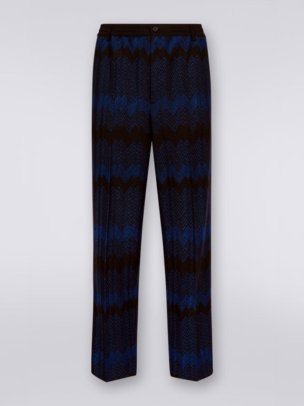 Pantalon en viscose à zig zag avec lurex, Bleu - US23WI0HBR00O1S72B3