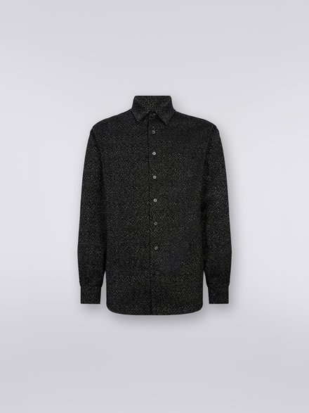 Camisa en mezcla de lana de espigas con lúrex, Negro    - US23WJ04BT0062S91GK