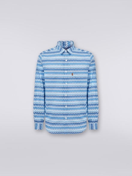 Zigzag cotton poplin shirt, Blue - US23WJ04BW00OJS7292