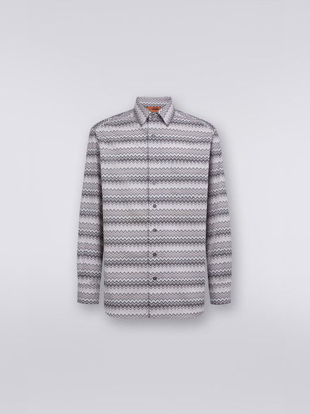 Zigzag cotton poplin shirt, Grey - US23WJ04BW00OJS91GG