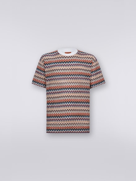 T-Shirt aus Baumwolle und Viskose mit Rundhalsausschnitt und Chevronmuster, Weiß  - US23WL00BR00OUS018R