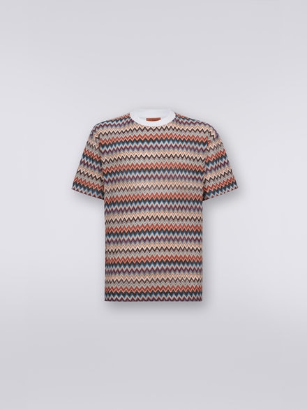Cotton and viscose chevron crew-neck T-shirt, White  - US23WL00BR00OUS018R