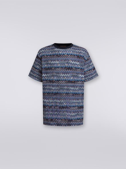 Camiseta de cuello redondo de algodón y viscosa a espigas, Azul Marino  - US23WL00BR00OUSM8Y1