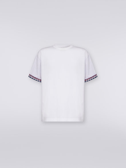 T-shirt in jersey di cotone con risvolti zig zag, Multicolore  - US23WL0ABJ00GSS018Z