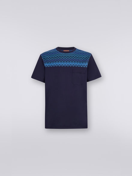 Cotton jersey T-shirt with zigzag insert , Blue - US23WL0BBJ00B5SM8Z5