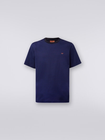 Camiseta de cuello redondo de algodón con bordados, Azul Oscuro - US23WL0DBJ00HLS72CX