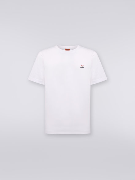 Camiseta de algodón con cuello redondo, estampado e inscripción del logotipo, Blanco  - US23WL0KBJ00IE14001