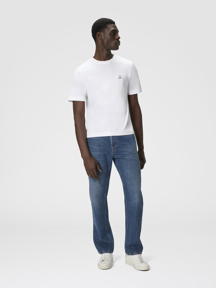 Camiseta cuello redondo de algodón con bordado y logo, Blanco  - US23WL0KBJ00IE14001
