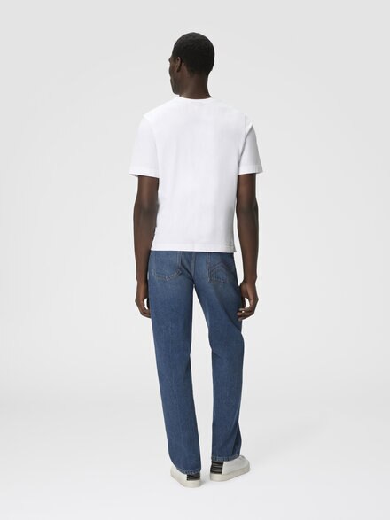 Camiseta cuello redondo de algodón con bordado y logo, Blanco  - US23WL0KBJ00IE14001