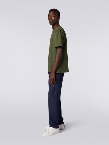 Camiseta cuello redondo de algodón con bordado y logo, Verde  - US23WL0KBJ00IE90417