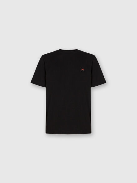 Crew Neck T-Shirt in Cotton with Embroidery and Logo, Black    - US23WL0KBJ00IE93911